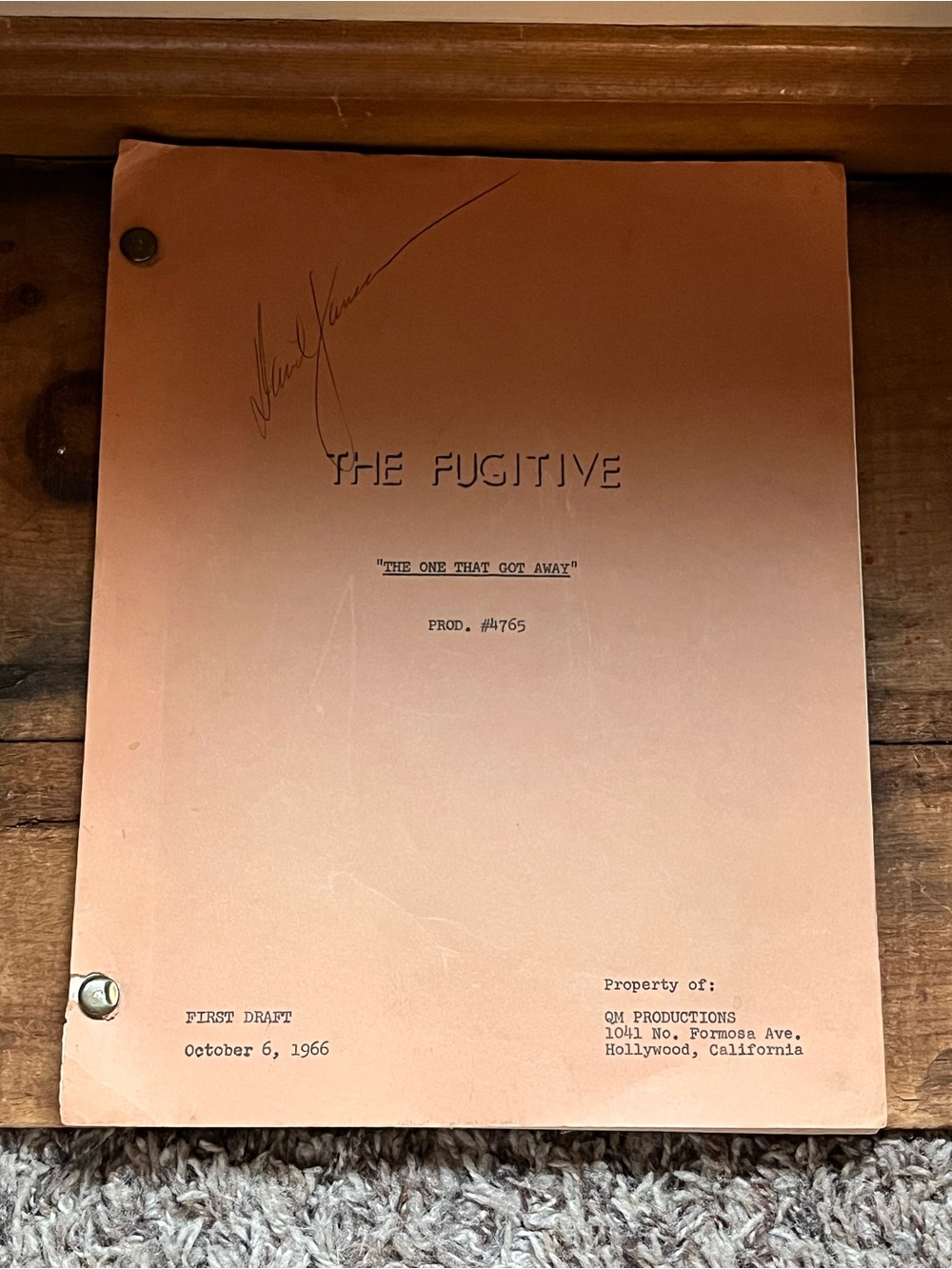 THE FUGITIVE Original Actor's Script Tv Show Episode "The One That Got Away”